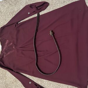 Burgundy Half Sleeve Dress with Belt